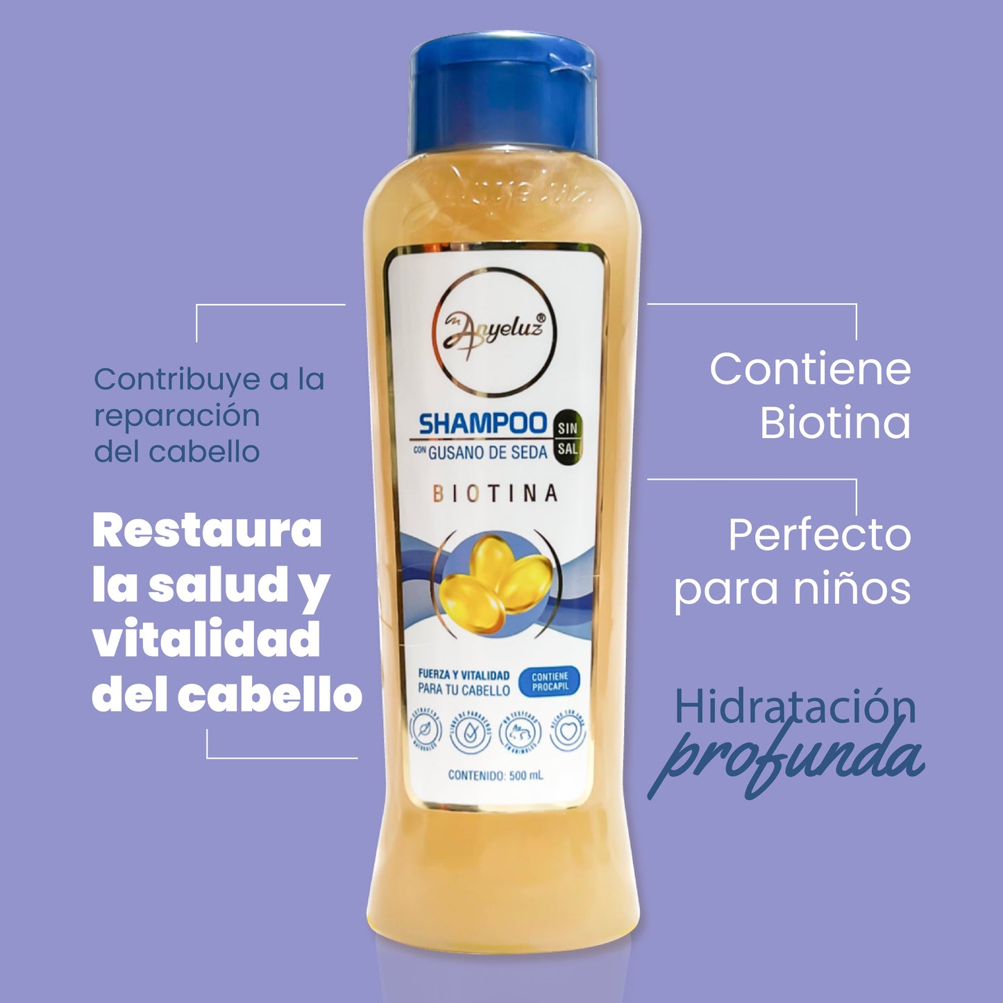 SHAMPOO CON GUSANO DE SEDA ANYELUZ 500ML