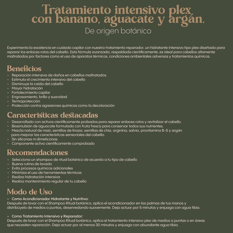 TRATAMIENTO INTENSIVO PLEX CON BANANO, AGUACATE Y ARGAN (RITUAL BOTANICO) X400ML